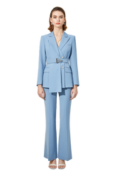 Light Blue V-neck Blazer Pantsuit - FashionByTeresa